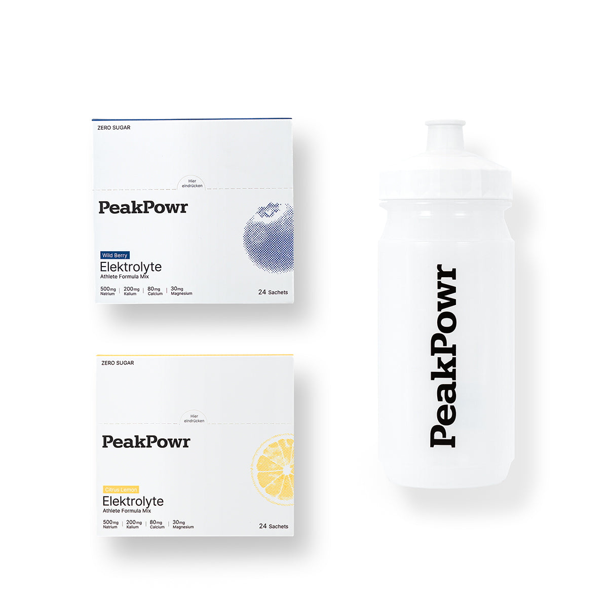 Elektrolyte (Citrus Lemon & Wild Berry) + Sportflasche